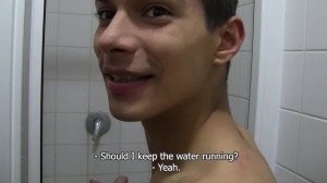 A young Czech lad in gas station shower 