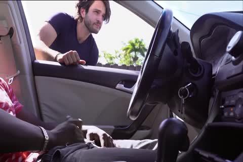black lad Wacks Off In Car In Public while A White dude Watches