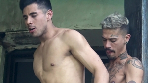 Latin Leche: Curly hair hunk messy stripteasing video
