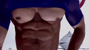 brawny gigantic Pectoral Hunk Masturbating On web camera