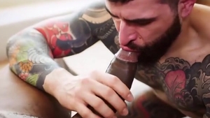 Tattooed hoe likes gigantic black dick