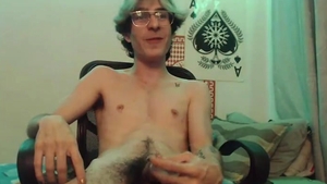 Skinny lad With Glasses stroking His wang