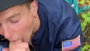 Caught A Forester stroking, boned A teen Hard And Finished All Over Him